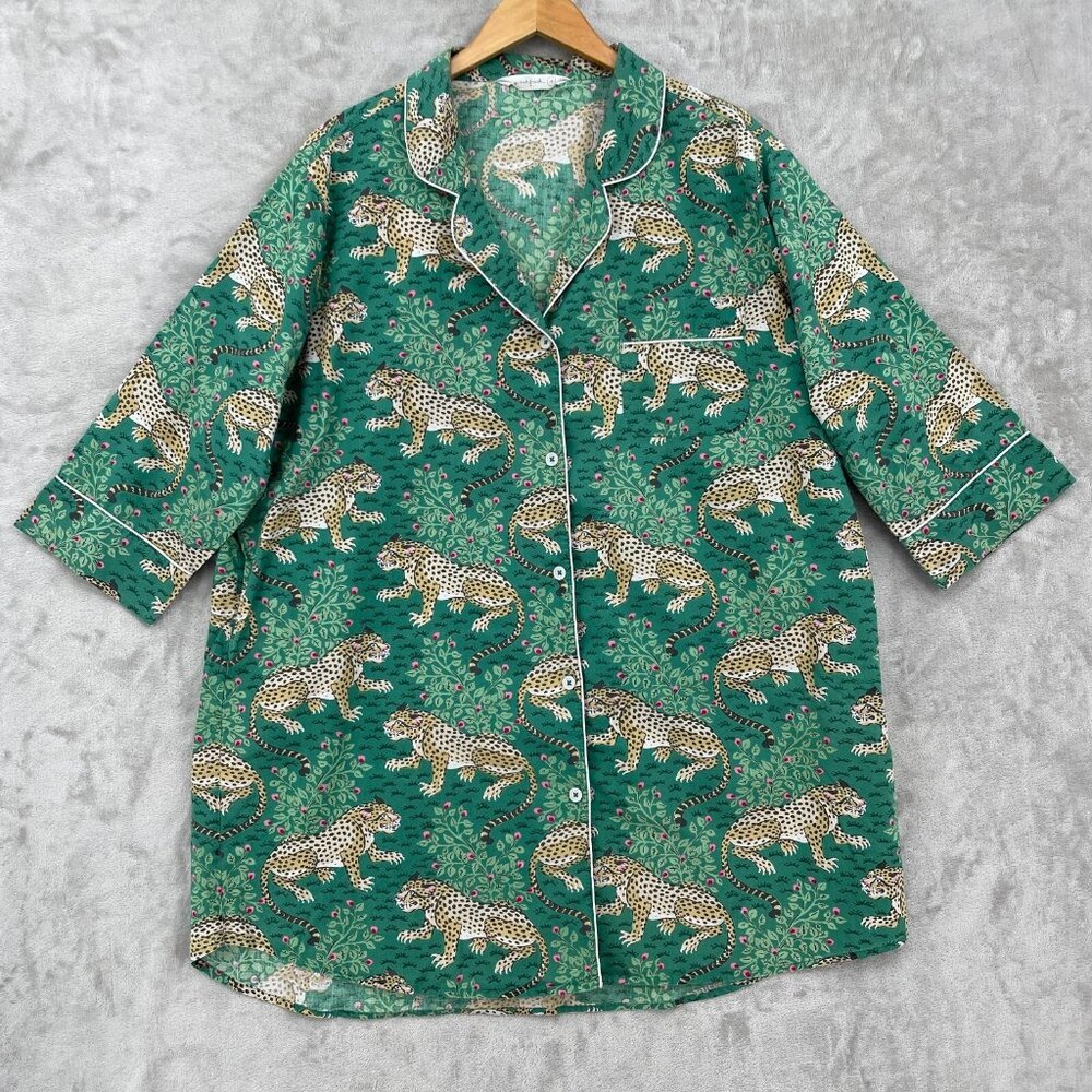 Print Fresh Bagheera Leopard Print Red 3/4 Sleeve Sleep Shirt FLAWED